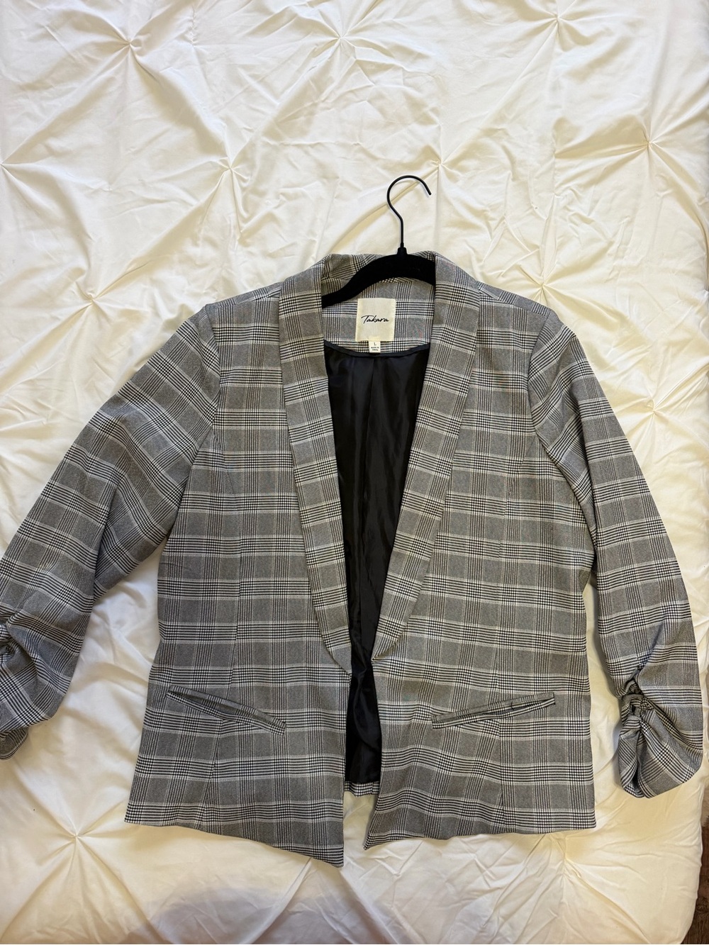 Takara Gray Plaid Open-Front Blazer